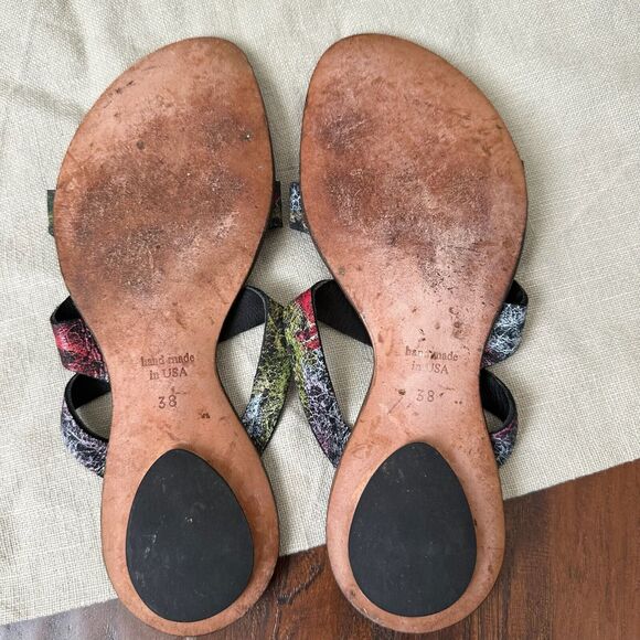 CYDWOQ Vintage Strappy Open-Toe Sandals Artsy Multi Leather USA MADE - Picture 10 of 12